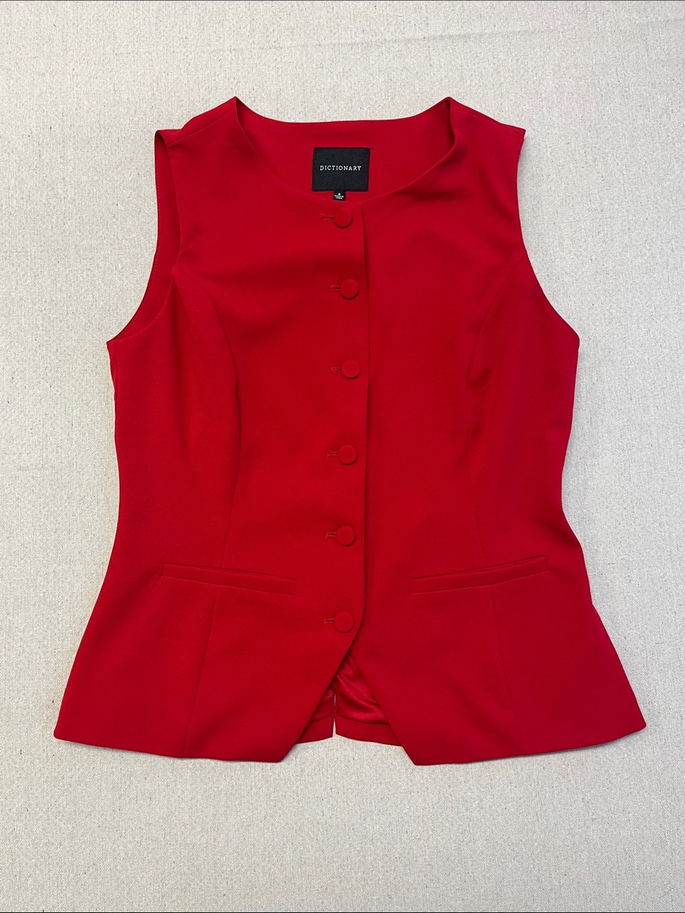 Dictionary Red Sleeveless Button Front Career Blazer Vest Women’s Small
